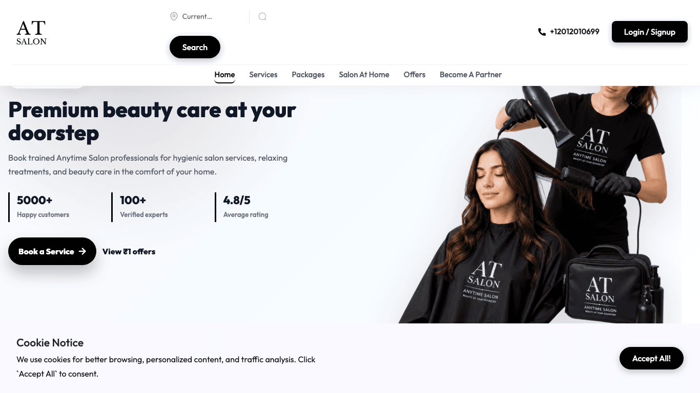 Anytime Salon Booking Platform Screenshot